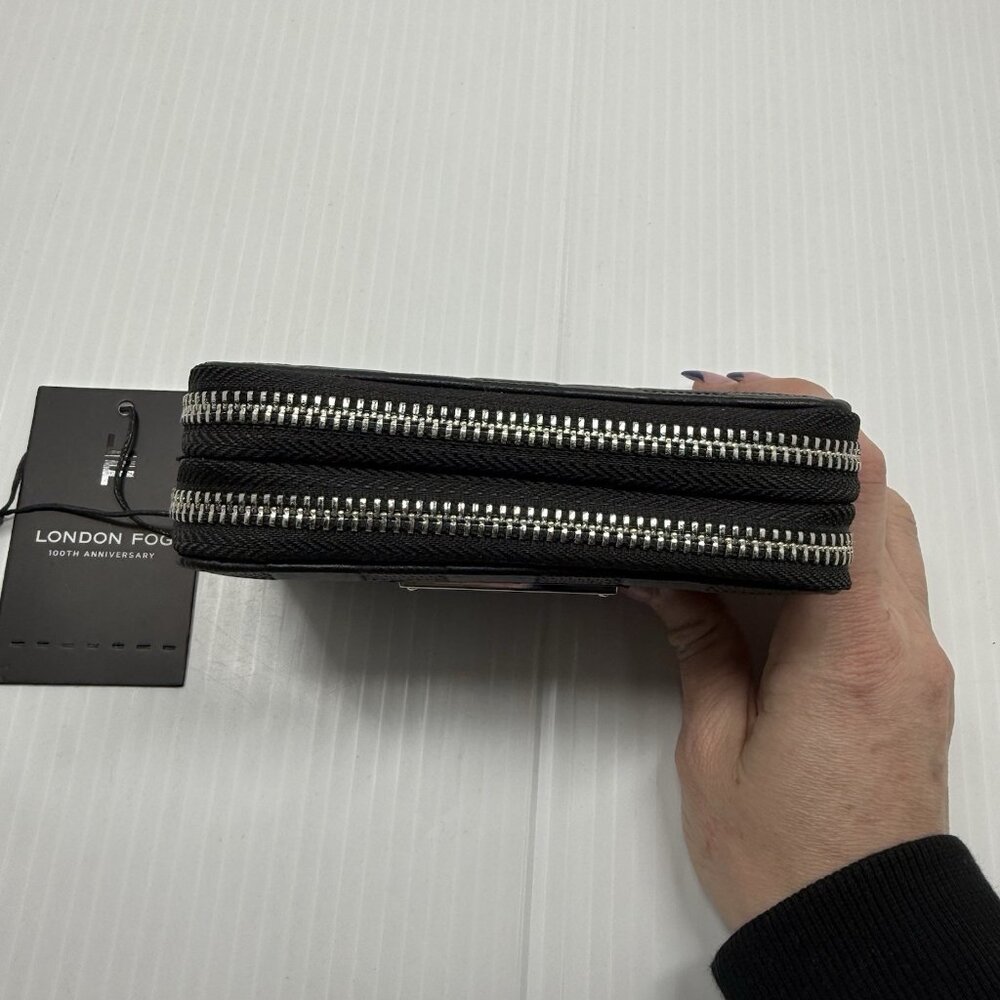 London Fog Dahlia Double Zip Wallet Black Check Zip Around NWT - Picture 5 of 9